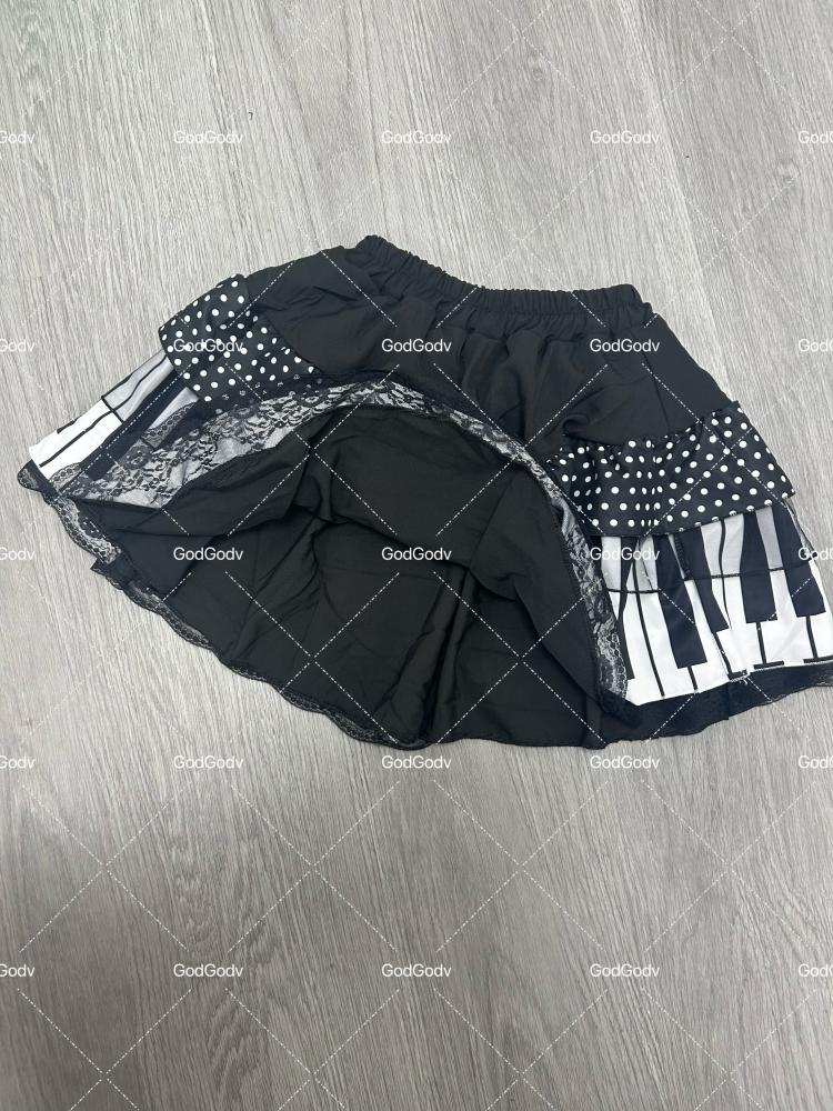 Spring Black White Spliced Women Short Skirt 2025 Y2k Slim Design Harajuku Mini Skirt Female Empire Korea Style Chic Piano Skirt
