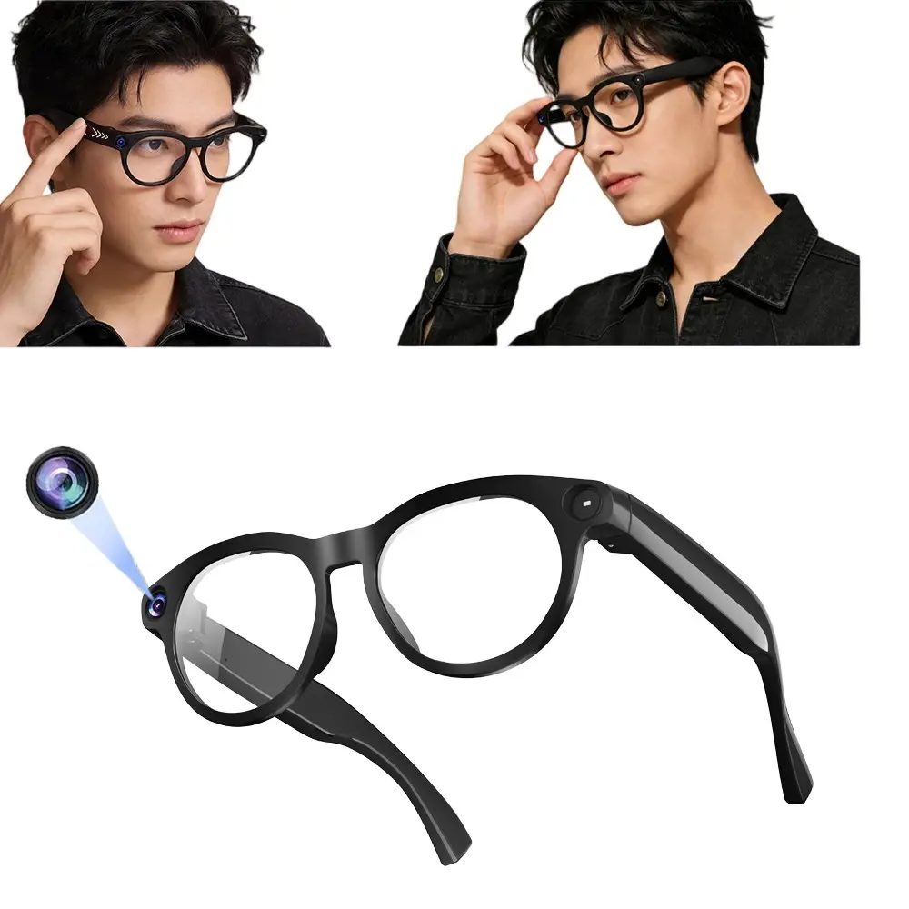 8MP Camera Bluetooth Smart Glasses, Anti-Shake Video Recording ,4GB Memory Build-in, AI Video Call Translation ,Bluetooth Calling, Music Control , Type C Charging Support, 2 Lenses Total (Transparent +Black)