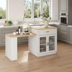 73" Kitchen Island Cabinet with Extendable Table for 2-6, Rolling Cart with Drawer, Mobile Storage Cabinet, and Power Outlet, Storage Cart with Drop Leaf, for Kitchen, Living Room