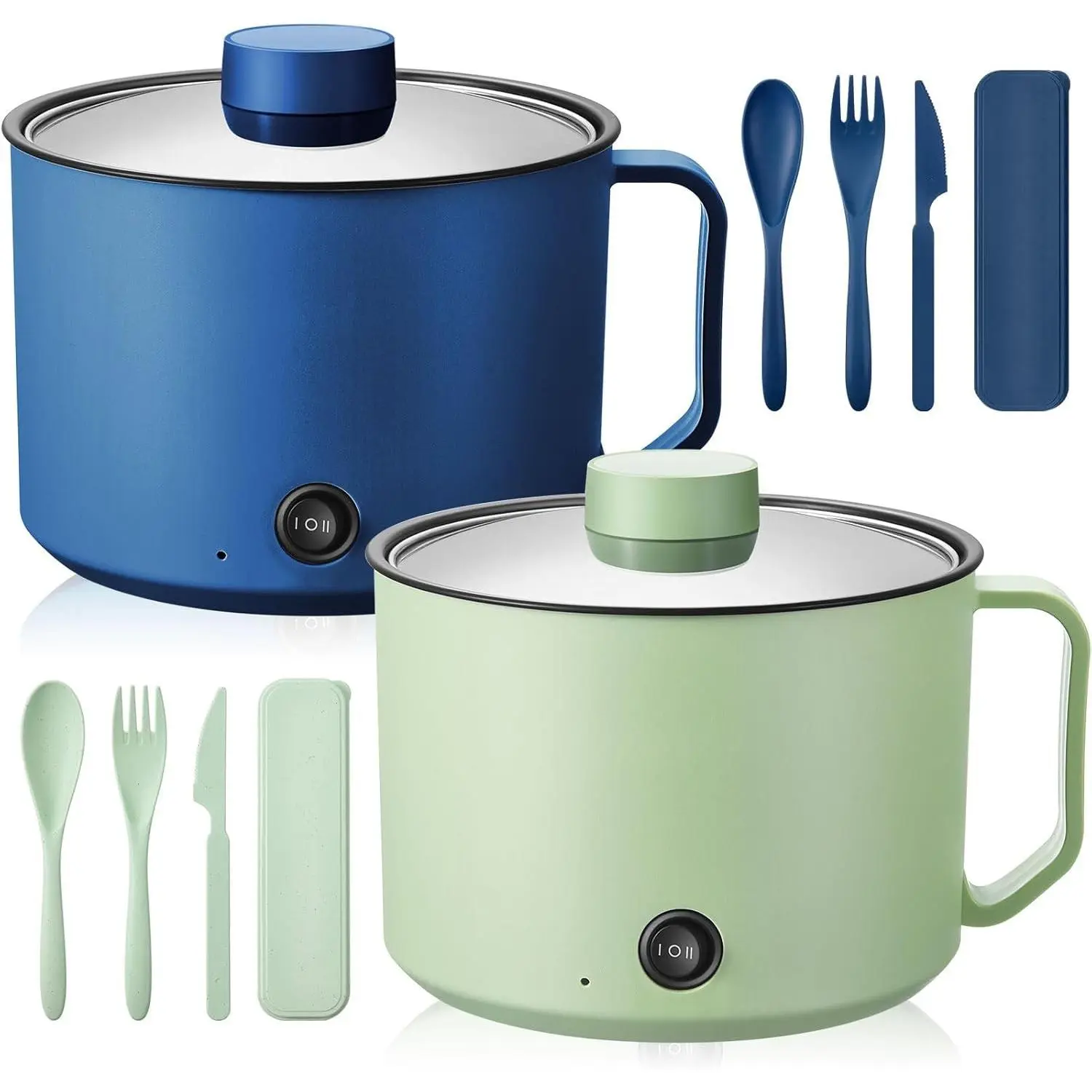 Women's Multifunctional Electric Ramen Cooker Hot Pot (2 Pcs, 1.5L) - Dual Power, Boil Dry Safe, Nonstick, 7x3.15in - for Pasta, Noodles, Eggs - Dorm, Home Use