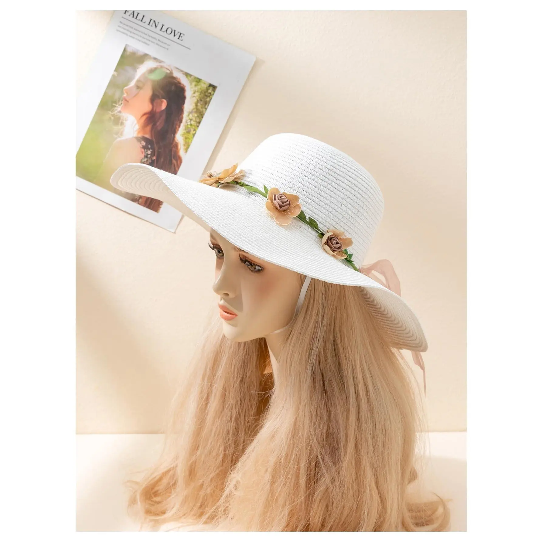 Scalloped Wide Brim Straw Sun Hats Boho Beaded Beach Hat