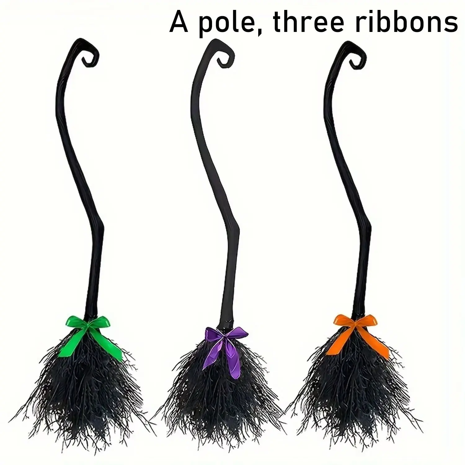 54.5 Inch Witch Broom with 3 Ribbons, Perfect for Spooky Halloween Evil Witch Costume, Party Props, Photo Booth Accessories, Halloween Decorations