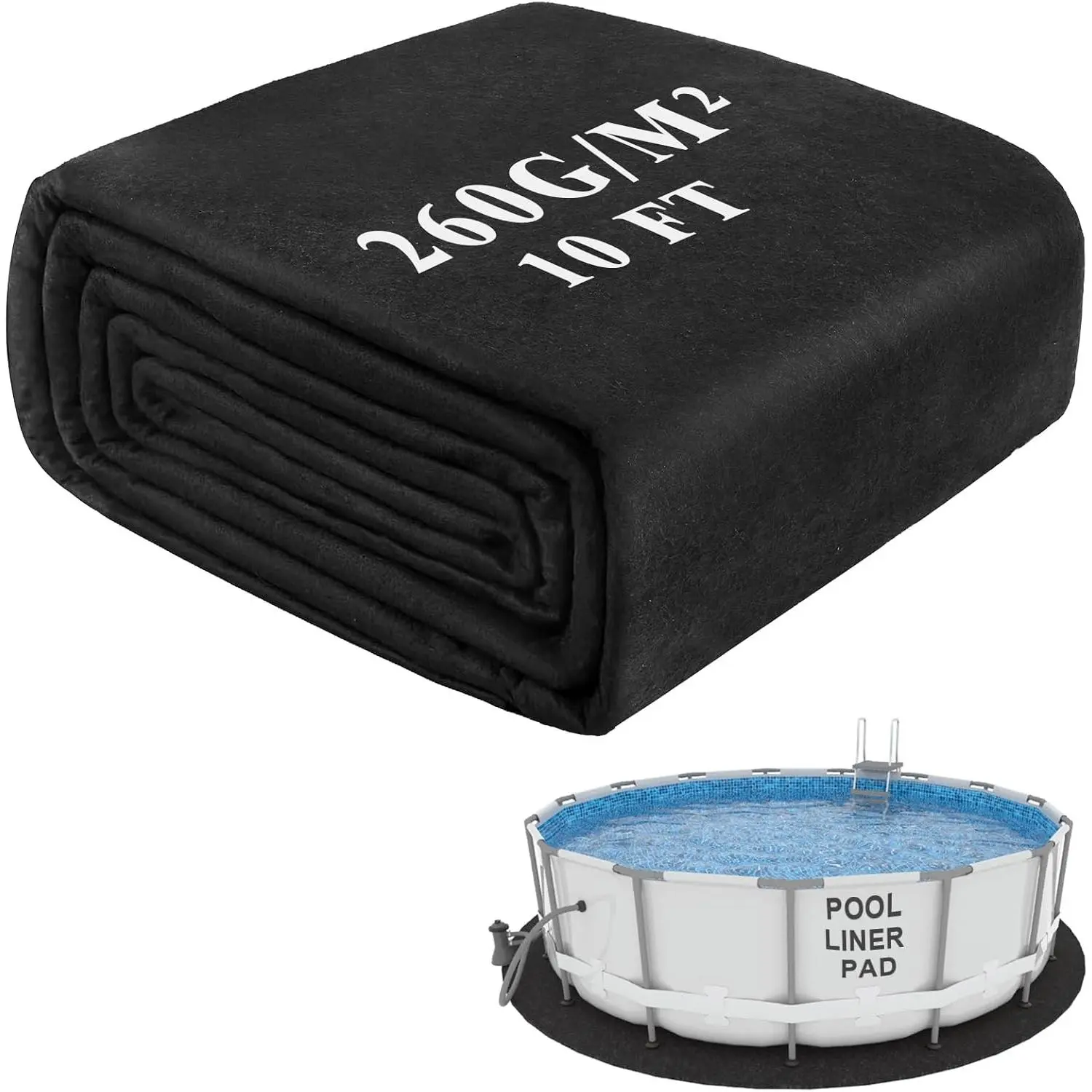For Above Ground Pool, 10FT Round Under Pool Mat Made of Durable and Prevents Puncture Geotextile Material to Protection and Extend The Life of Inflatable Swimming Pool or Hot Tub Liner