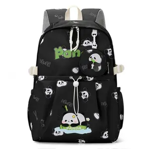 Casual Panda Backpack for Students, Cute Light Purple Cartoon-Style Waterproof Design with Large Capacity for Daily Use