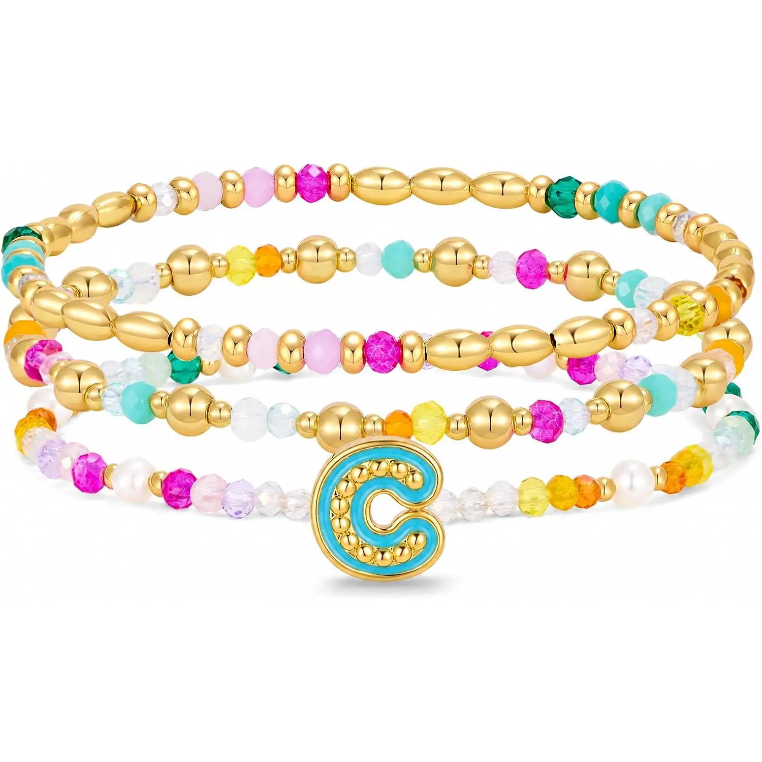 Colorful Beaded Bracelet with ACEJKLMS Initial Letters - Dainty Personalized Initial Bracelet for Mom Girlfriend Wife,Bracelets,  for Birthday Anniversary Mother's Valentine's Day