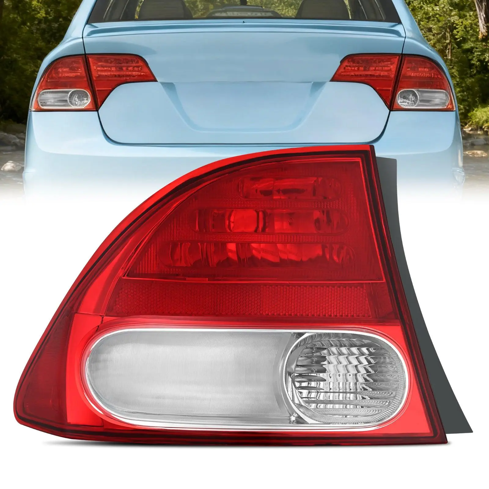 Nilight Taillight Assembly Compatible with 2006 2007 2008 Honda Civic Sedan Hybrid DX EX GX LX 4 Door Rear Lamp Replacement OE Style Driver Side