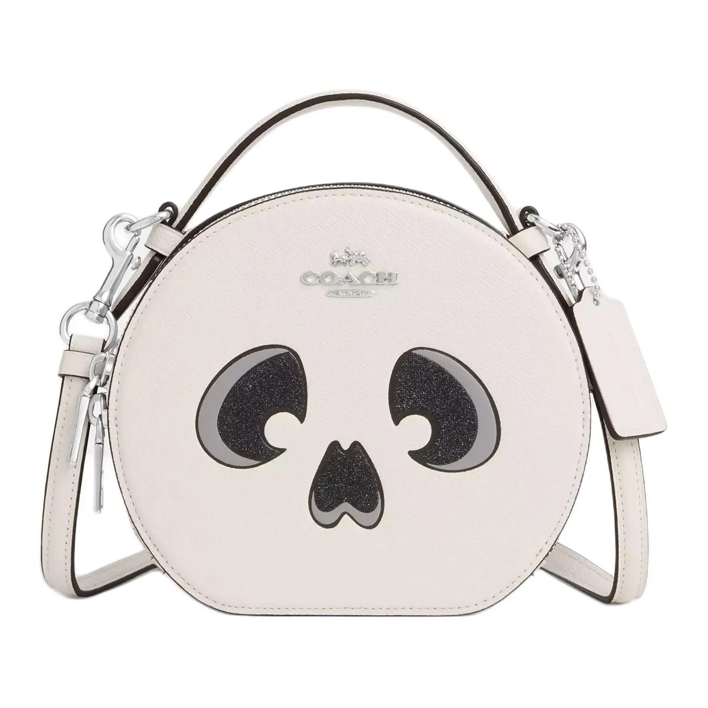 COACH Canteen 17 Halloween Skull Logo Crossbody Handbag for Women, Textured Leather, Small Size, White