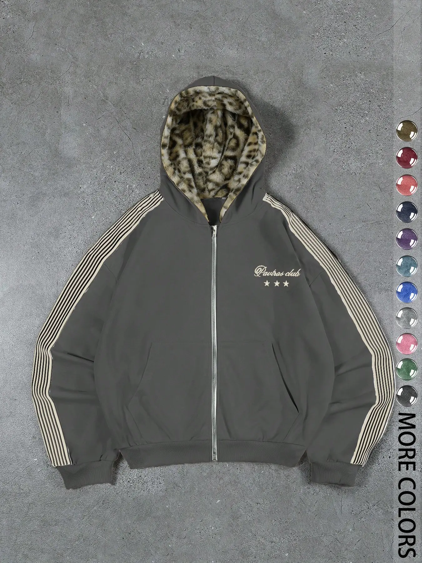Men's Casual Leopard Print Hooded Sweatshirt, Long Sleeve Zipper Letter Print, Loose Fit, Spring & Fall Fashion, Comfortable Daily Wear, Casual Streetwear Sweatshirt, Relaxed Zip Hoodie