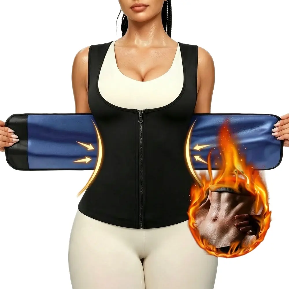 Women's Zipper Sauna Vest Waist Trainer Heat Trapping Workout Shapewear Body Sculpting Gym Training Daily Home Workouts