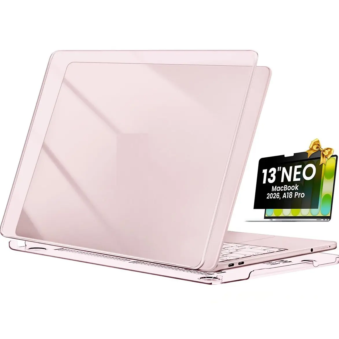 2 in 1 Pink MacBook Hard Shell Case & Privacy Screen Protector for 13" NEO 2026, Anti Spy Scratch Resistant Laptop Protective Set