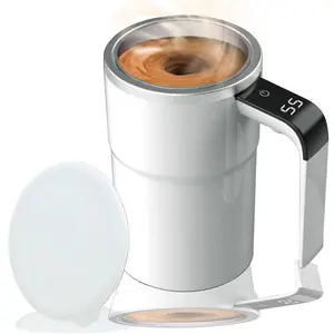 Self-stirring Coffee Mug Magnetic Stirring Cup Drink Stirrer Rechargeable Automatic Mixing Cup w/LCD Thermometer for Coffee Tea Hot Chocolate