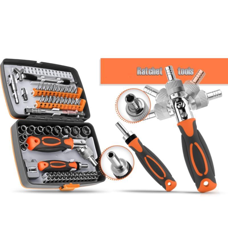 Portable Ratchet Screwdriver Set, Socket Set & Screwdriver Bit Set with Rotatable Ratchet Handles & Storage Case, Household Repair Tool Kits for Bike