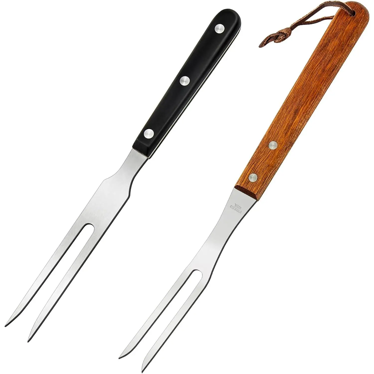 2Pcs Stainless Steel Meat Carving Forks with Wooden Handle Barbecue Fork for Kitchen Cooking