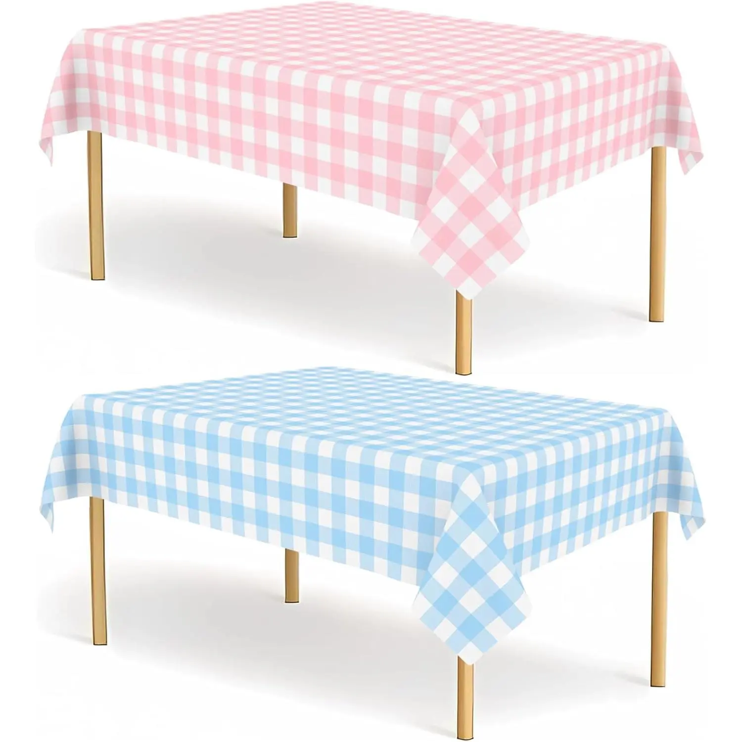 2 Pack Gender Reveal Gingham Tablecloths Disposable Plastic Pink and Blue Checkered Tablecloth 54 x 108 Inch Rectangle Table Covers for Boy or Girl Gender Reveal Party Baby Shower Birthday Party