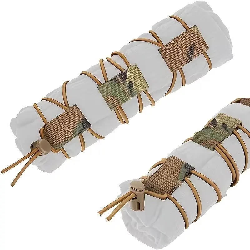2 Sets Tactical Elastic Rope Kit, Storage Straps for Long Items, Flag Secure Bands, Outdoor Molle Webbing Rings, Shock Absorber Ropes, Durability