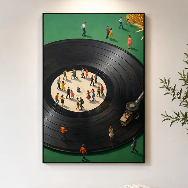 Vintage Vinyl Record Player Wall Art Print – Retro Turntable Dancers Poster, Mid Century Music Decor, Music Lover Gift, Retro Home Decor, Vinyl Record Artwork, Aesthetic Wall Art, Music Room Decor, Nostalgic Gift Idea, Digital Download