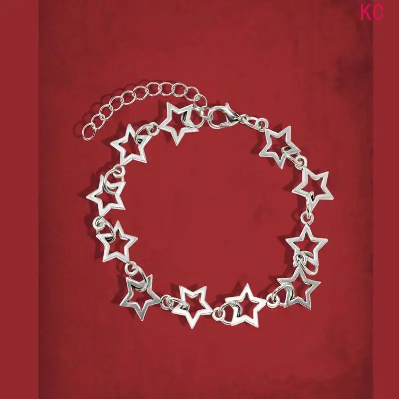 Hollow Five Pointed Star Bracelet Inlaid With Artificial Gemstones, Simple Niche Elegant Chain Jewelry For Women Daily Casual Wear And Token Gifting