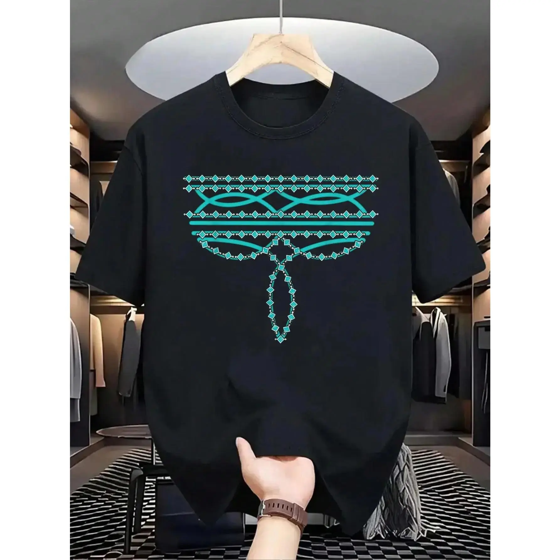 Turquoise Boot Stitch Western Boho Cowboy Cowgirl T-Shirt, Men's Women's Shirt Top Menswear Black