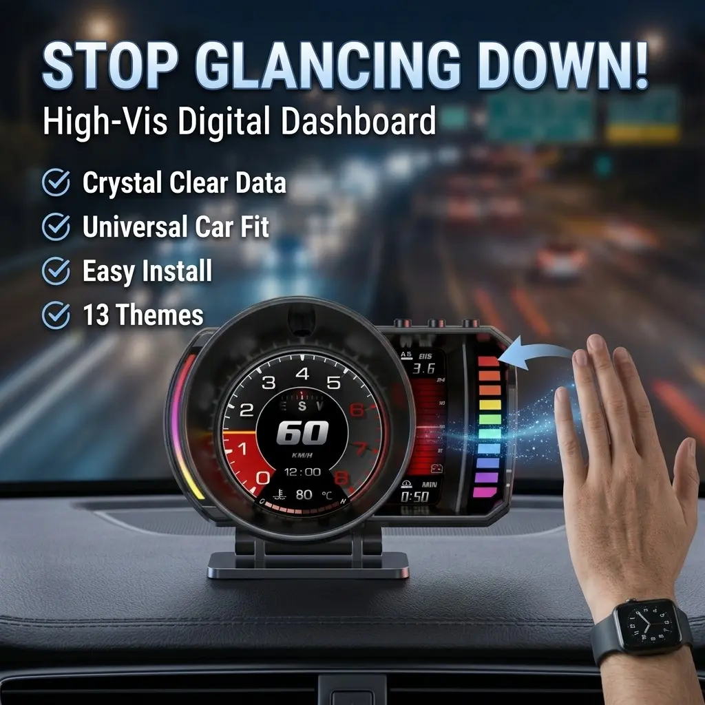 Smart OBD2 Car Gauge, Real-Time Vehicle Data Display, Speed RPM Voltage Monitor for Most Cars
