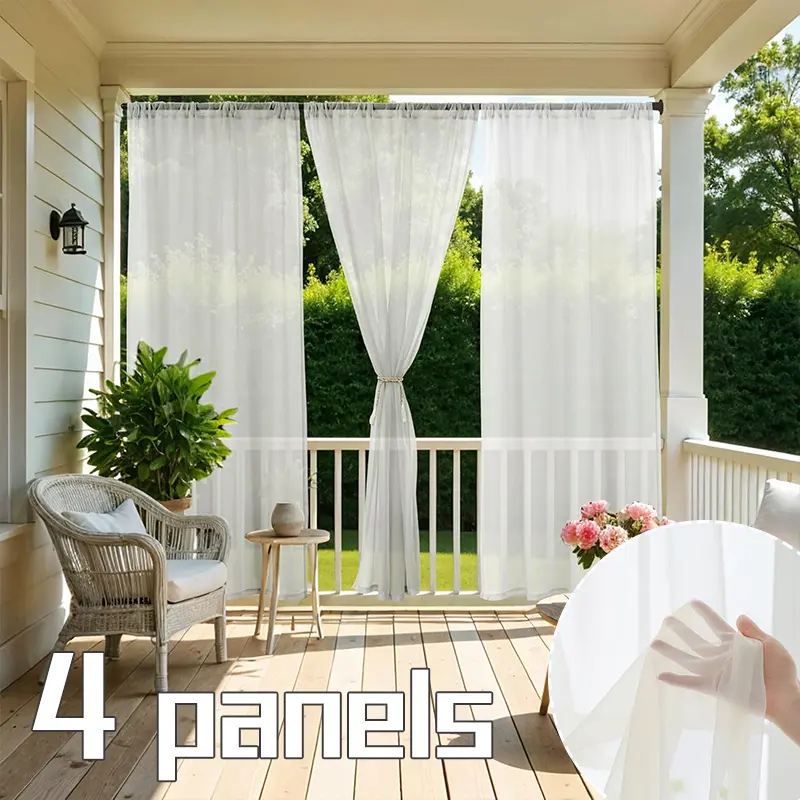 4pcs-Elegant White Sheer Curtains, Rod Pocket Semi Transparent Light Filtering Window Drapes, Boho Home Decor for Living Room Bedroom