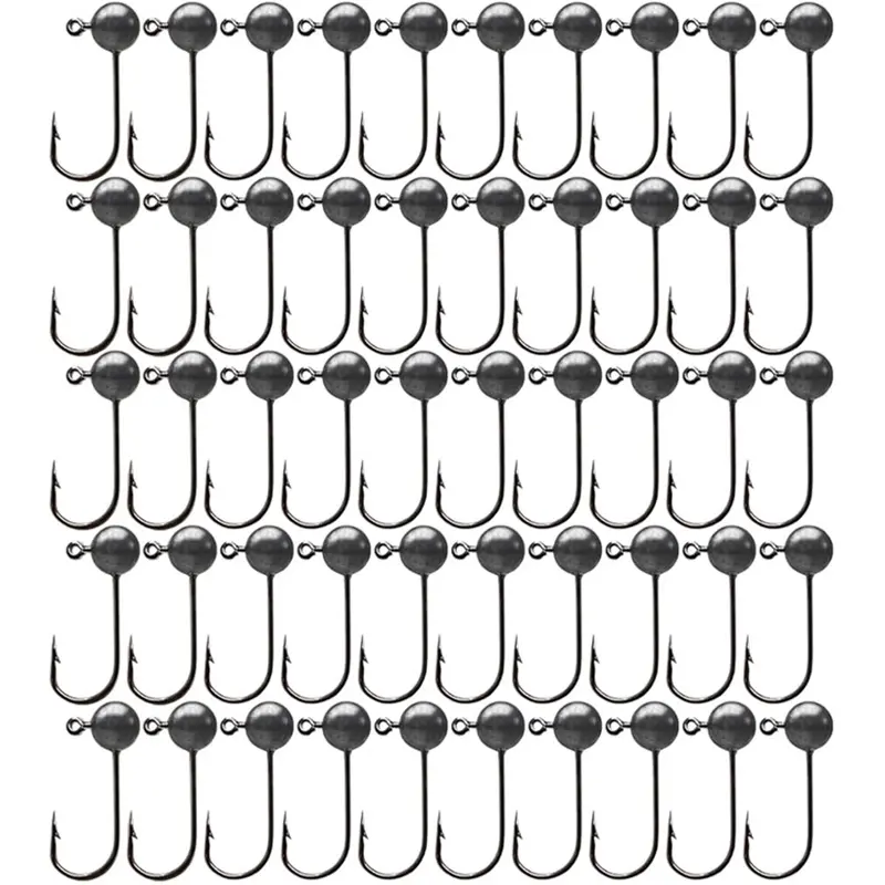 50pcs Round Ball Jig Heads Hook Crappie Jig Head Fishing Hook 1/64oz 1/32oz 1/16oz For Fly Fishing DIY Lure Making, Bass Crappie Jighead Hooks