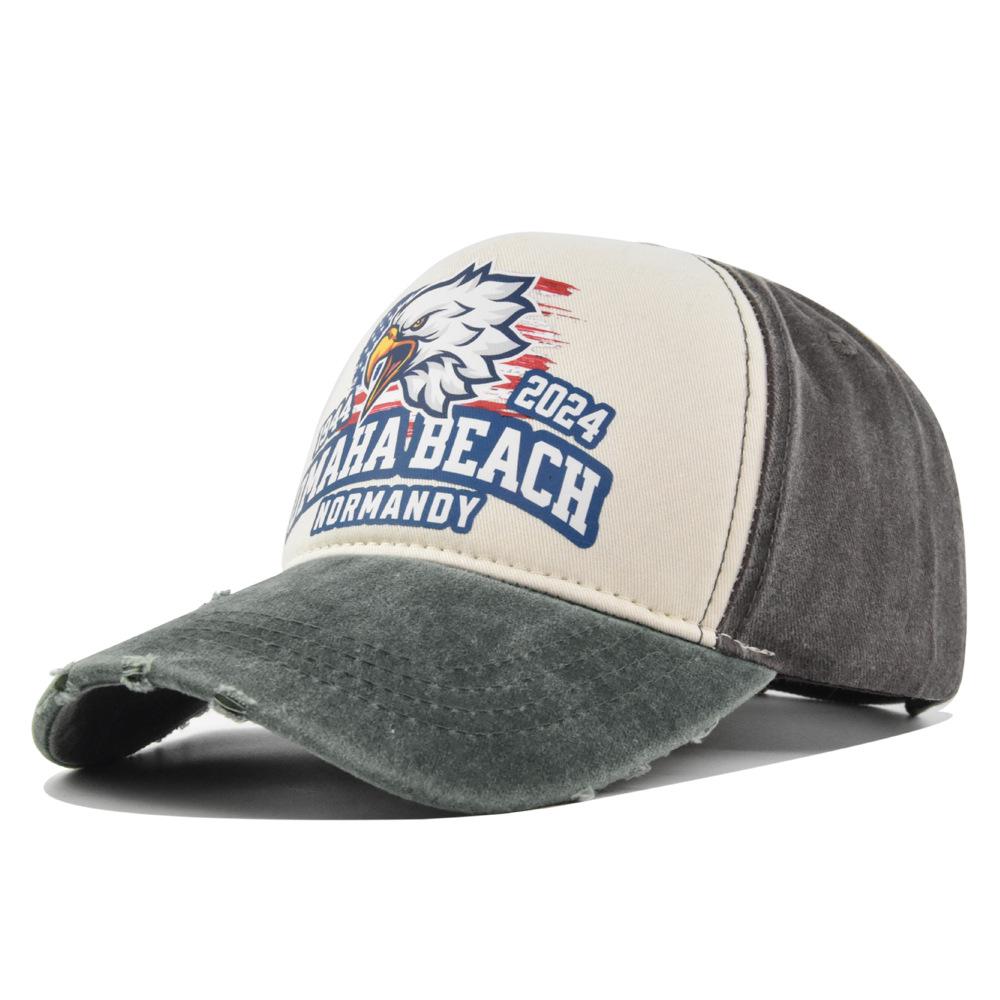 Cross-border Eagle Baseball Cap, Vintage Print Duckbill Cap, Motorcycle Truck Cap, Men's Washed Vintage Sun Hat