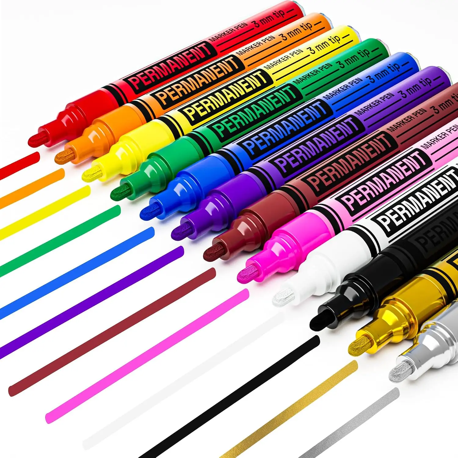 12 Oil-Based Permanent  Markers - Medium Tip Markers for Tire, , Rock, Fabric, Glass, Ceramic, Metal, Plastic, and  - Quick Dry,