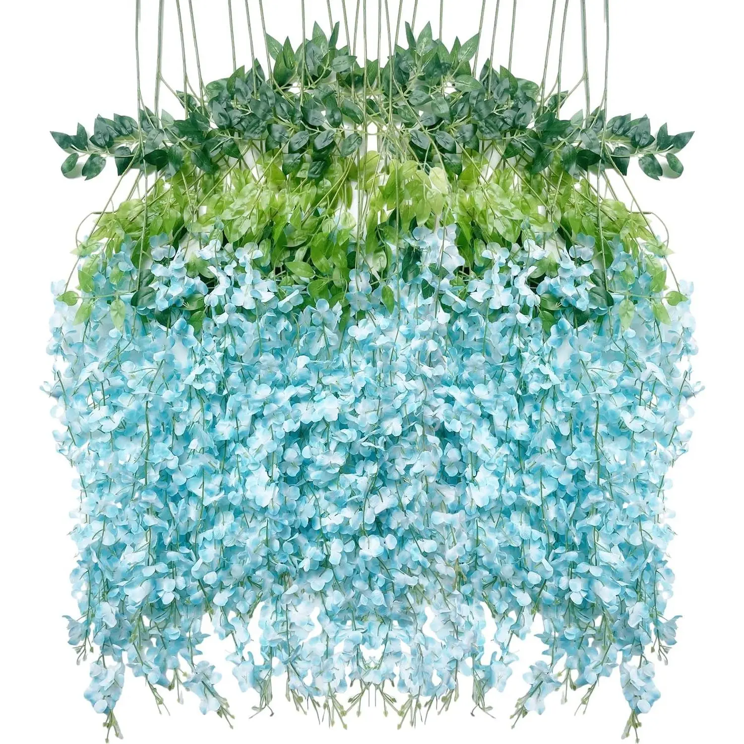 Silk Artificial Wisteria Hanging Flower Garland - Decorative Vines Ornaments for Home Wedding Arch, Whimsical Room Decor, Cottage Core Room Decor (12, Blue), Cottage Core Decor