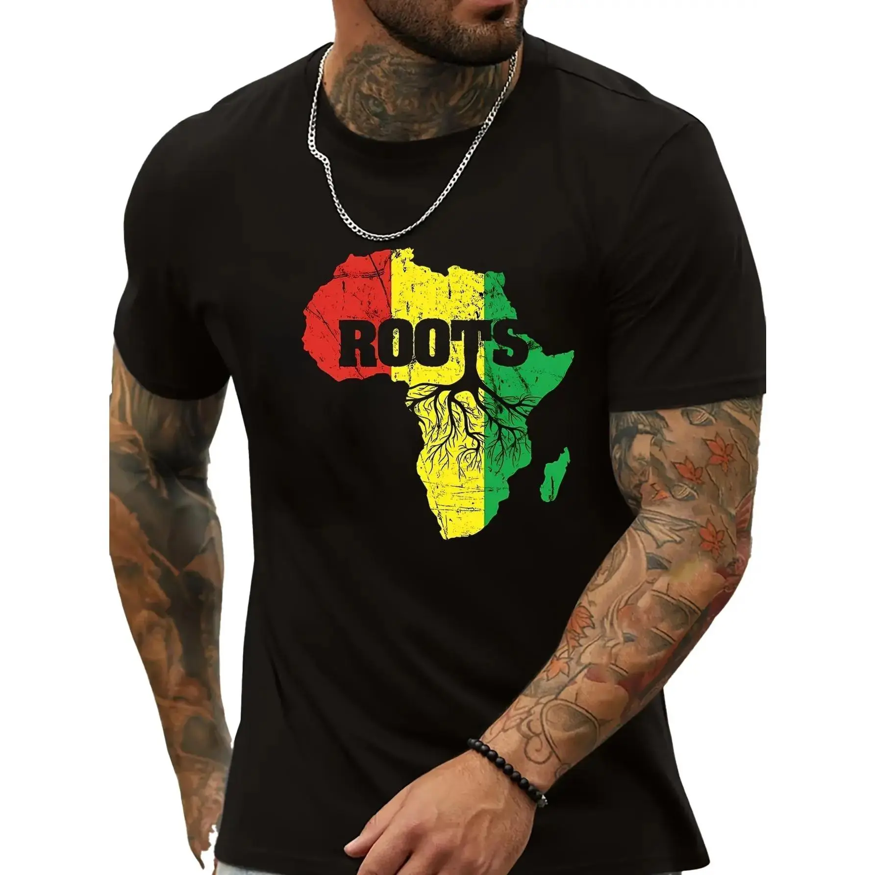 Men's T-Shirt Black Africa Map ROOTS Rasta Colors Casual Wear Clothes Cotton graphic tee graphic t-shirts men gifts clothes men