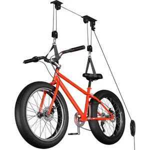 Bike Hoist, Heavy Duty Ebike Lift Pulley System for Garage Ceiling Overhead Storage for Bicycle, Ladders, Snowboard, Holds Up to 85 lbs Capacity, Fit 10-16 Foot High Ceilings
