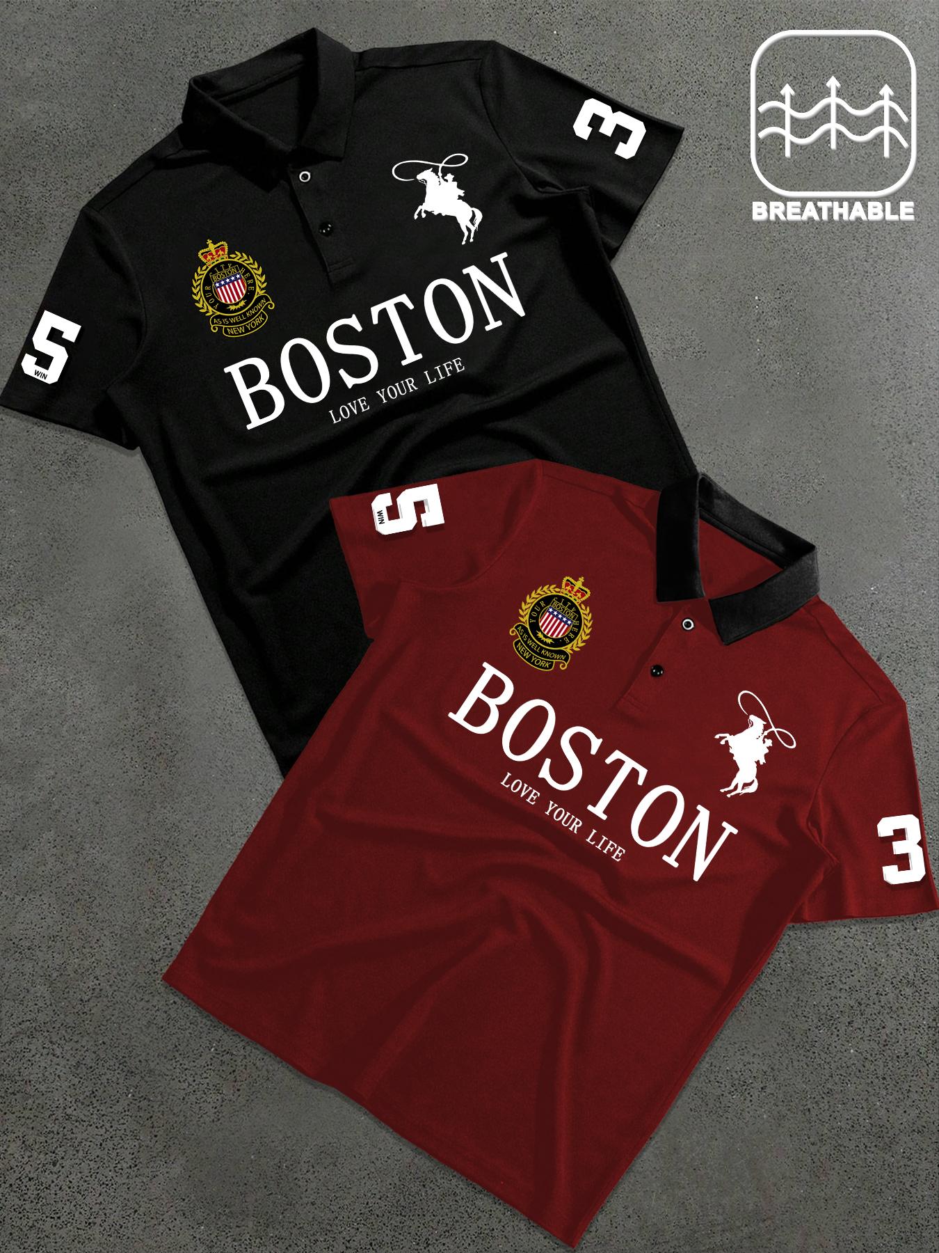 Men's Letter & Number Print Polo Shirt, Fitted Casual Collared, Regular Fit Casual Short Sleeve Top for Daily Outdoor Wear, Fashion Men's Clothes for All Seasons