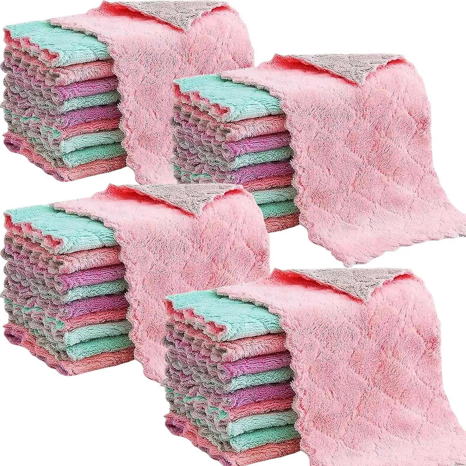 32-Pack Synthetic Rectangular Microfiber Kitchen Cleaning Cloths, 10.6"x6.3" Coral - Soft, Durable, Super Absorbent, Quick-Drying, Lint-Free, Machine Washable Multifunctional Rags for Kitchen, Furniture