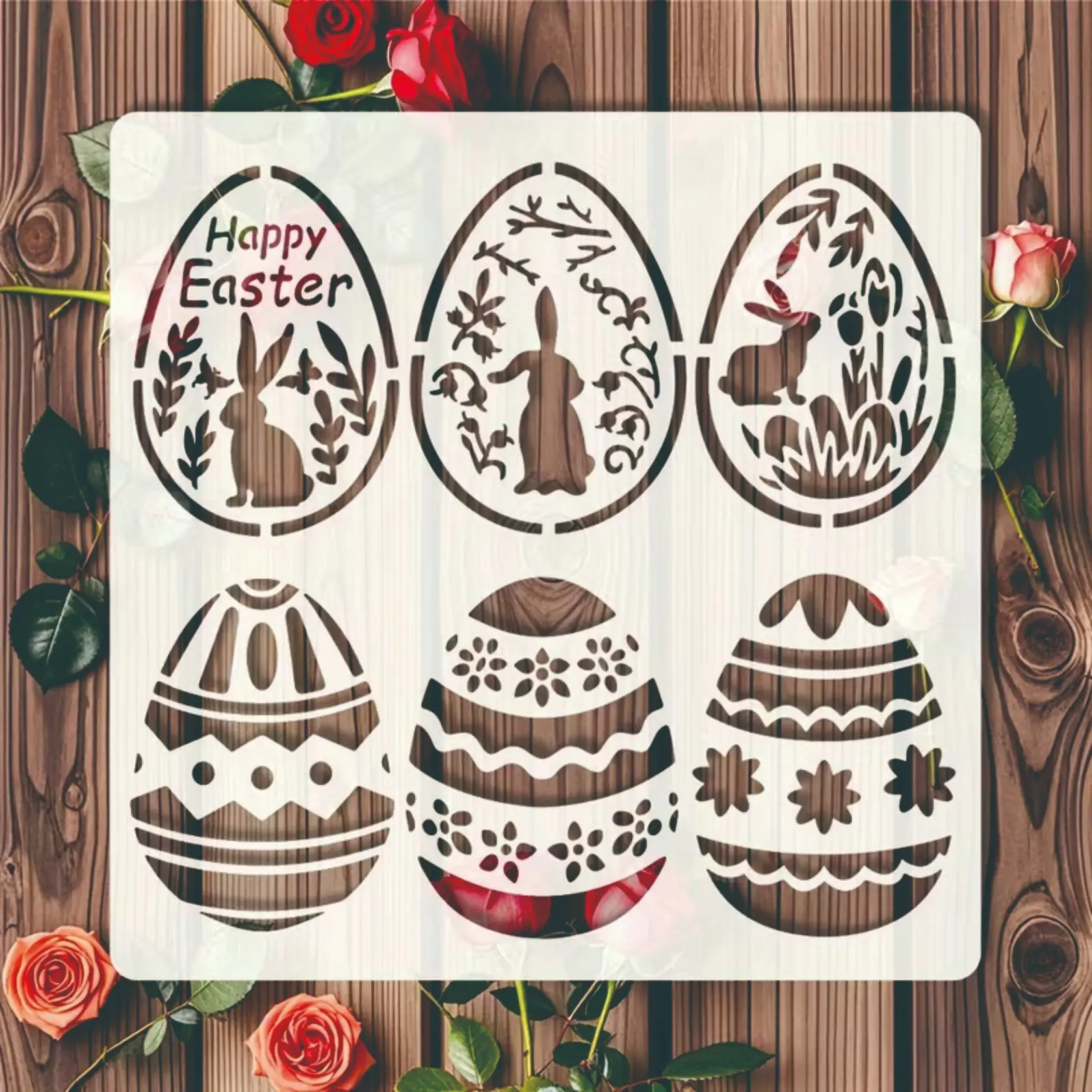 Easter Egg Bunny Drawing Template 6x6 Inches, Cartoon Easter Egg Bunny Floral Template, Fun Easter Decoration Template for Crafts, Furniture, Fabric, Wall, Signage, Wood, Holiday Decor