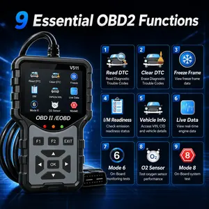 V511 Obd2 Scanner Diagnostic Tool, Engine Fault Code Reader, Live Data, Freeze Frame, O2 Sensor, Vehicle Info for Obd Ii/eobd Vehicles