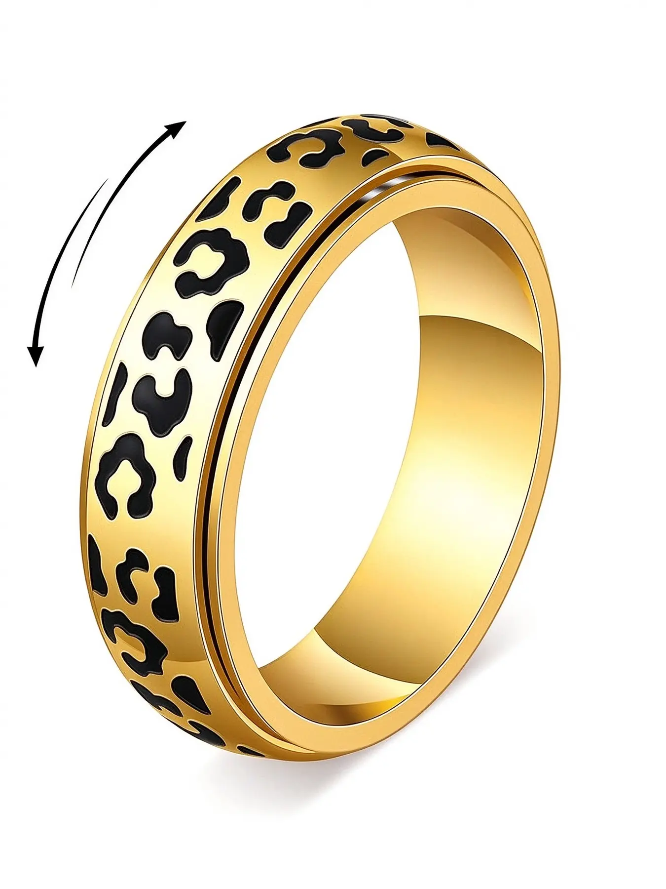 Vintage Leopard Print Rotating Stainless Steel Ring, Unisex Hip Hop Personality Stress Relief, Casual Daily Wear, Perfect Gift