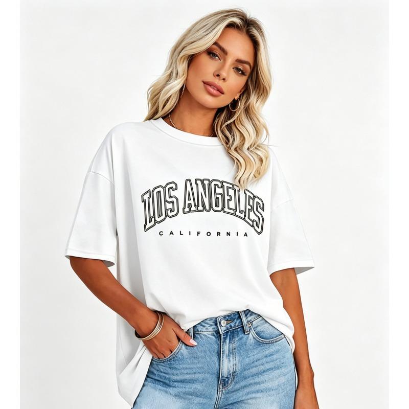 Womens Crewneck Short Sleeve T-Shirt Tops ,Printed T-shirt Solid Basic Tee,Oversized T-Shirts,Pure Cotton