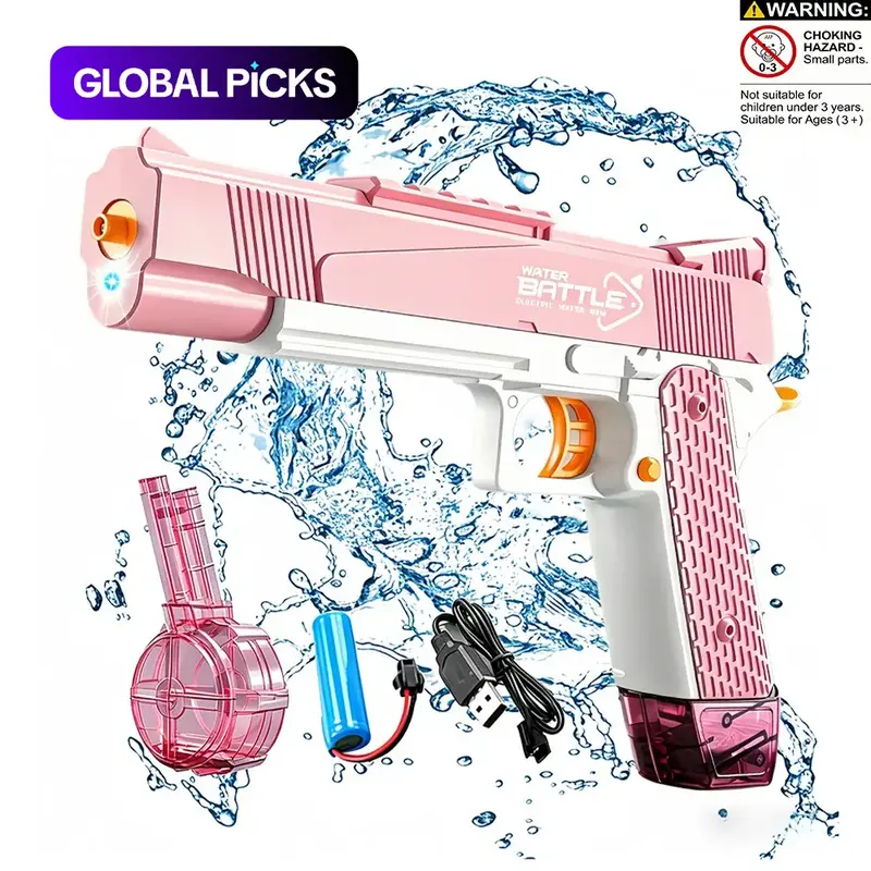 Electric Water Gun, LED Watergun, Automatic Continuous Shooting Water Blaster with LED Light, 2 Magazines & Rechargeable Battery, Summer Outdoor Toy for Kids Adults, Rechargeable Automatic Waterblasters #GLOBAL PICKS