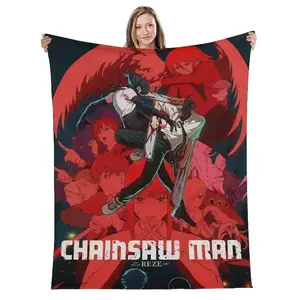 Chainsaw Man Reze Arc Flannel Blanket - Dynamic blanket with intense anime action scenes Warm Flannel Blanket for Home and Travel, Lightweight Soft Throw Blanket