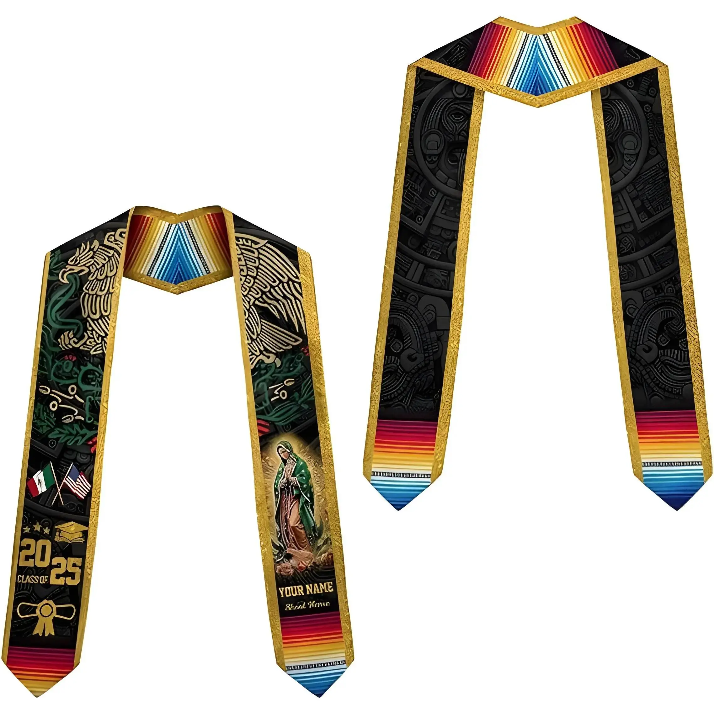 Personalized Mexican Graduation Sash 2025, Custom Mexican American Flag Graduation Stole, Mexico Graduation Stole Class of 2025