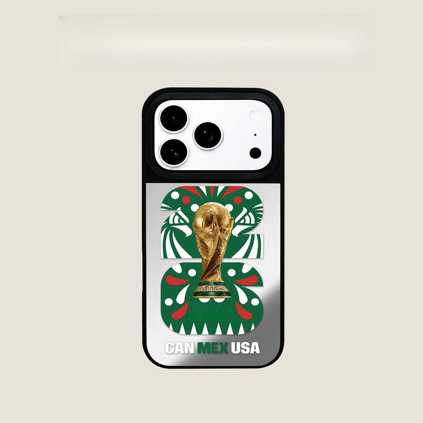 World Cup-themed iPhone 17 Pro Max phone case, magnetic, for Apple 16/15/14, silver frame, soft case