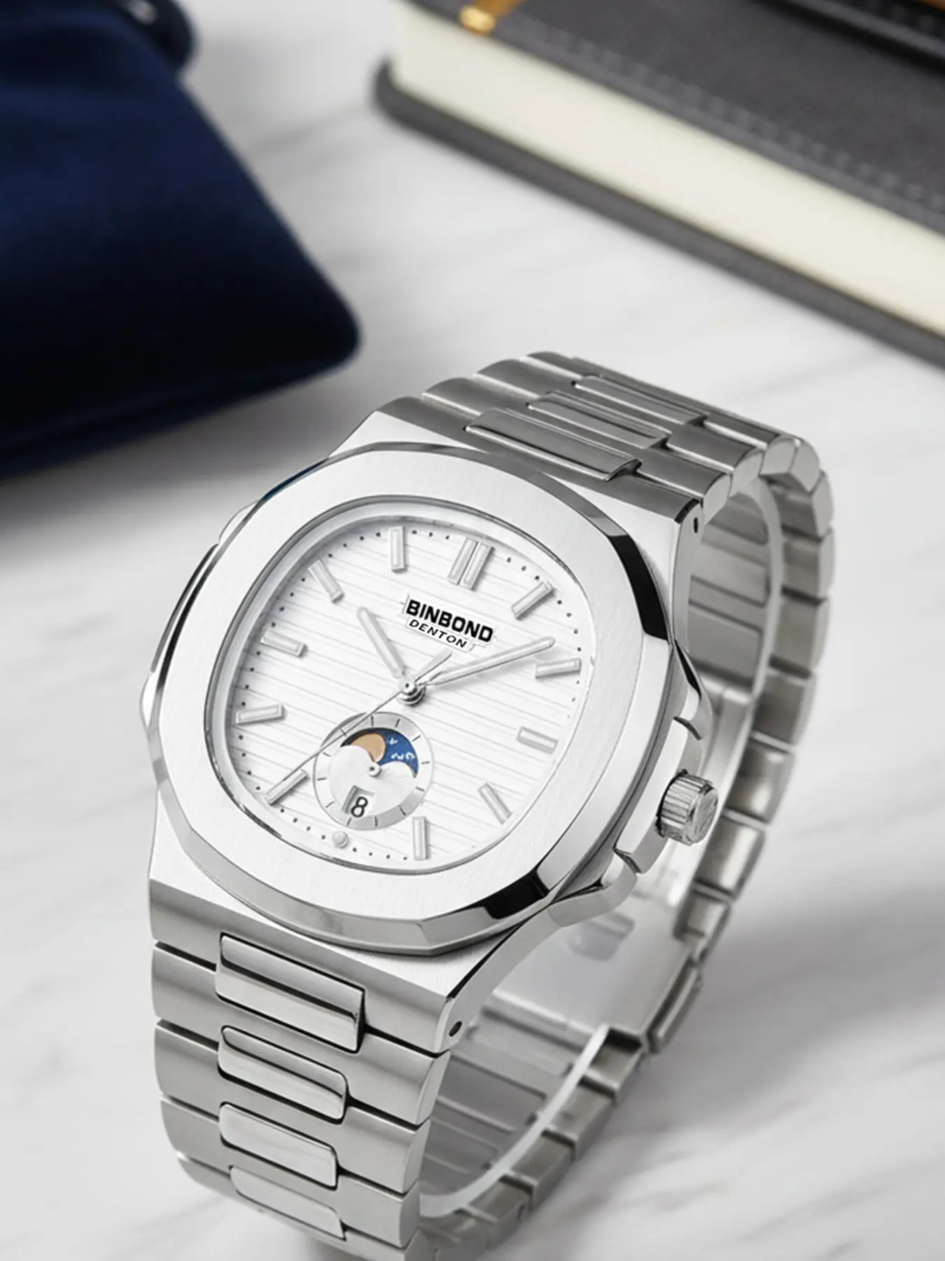 Binbond Luxury Men's Watch, Business Waterproof Night Glow Date, Stainless Steel Quartz Watch, Elegant Men's Timepiece, Luminous Analog Watch