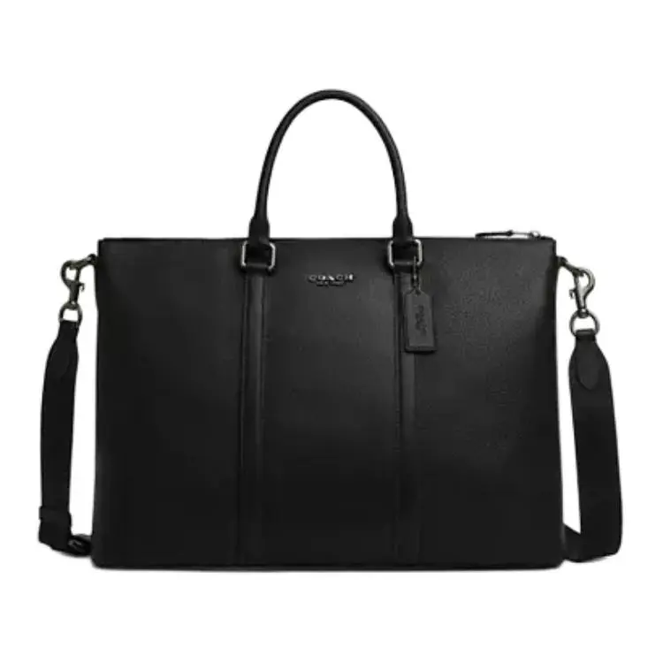 COACH Coach 42 Logo Zippered Briefcase for Men in Pebbled Leather, Large Black
