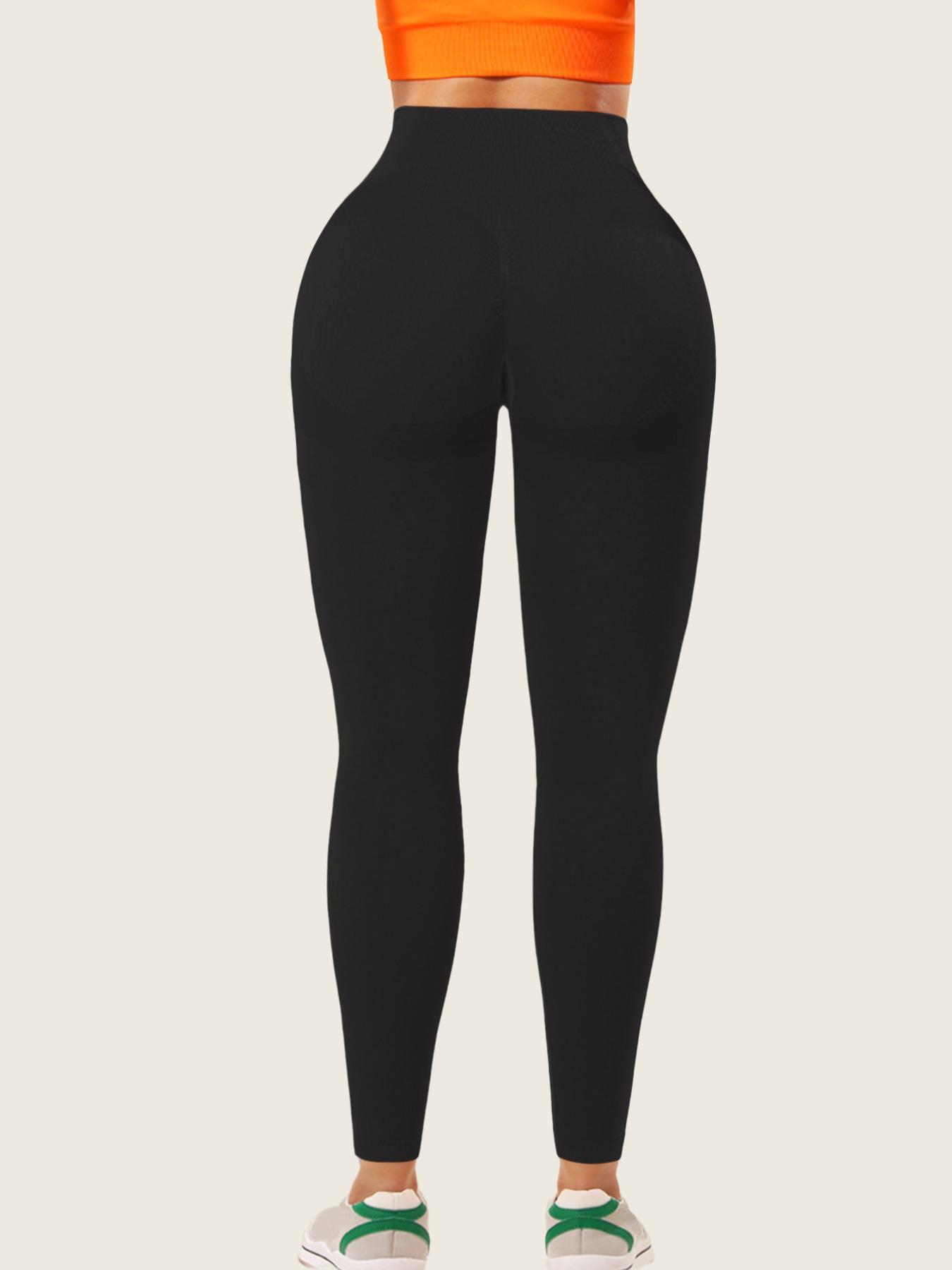Sporty Women's Plain Ruched High Waist Sports Leggings, Solid Color Wide Waistband Sport Skinny Pants, High Stretch Seamless Yoga Leggings, Ladies Sportswear for Indoor Outdoor Wear