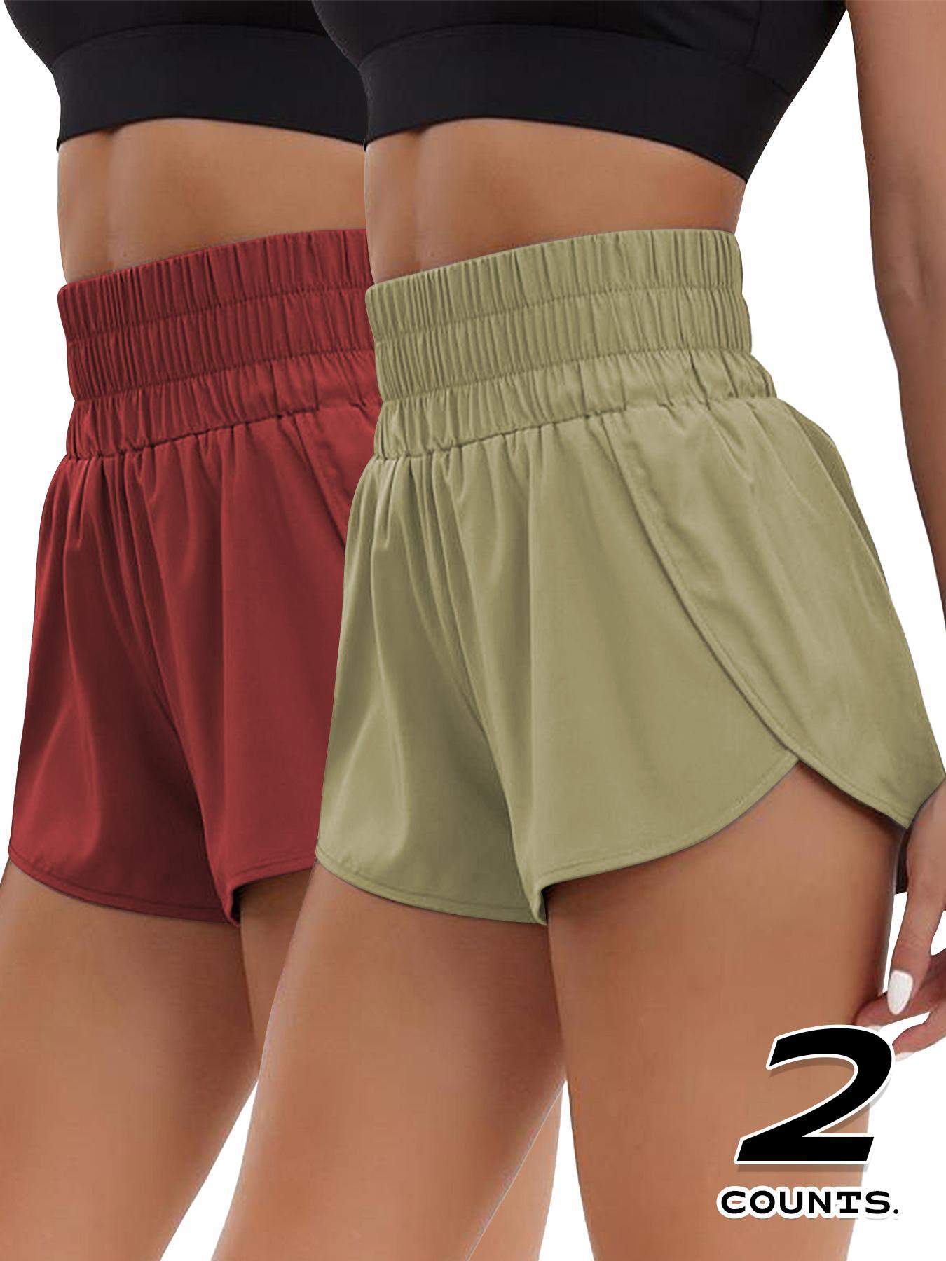 Women's Solid High Waist Gym Shorts, Breathable Comfortable Gym Workout Shorts, Ladies Sportswear for Indoor Outdoor Wear