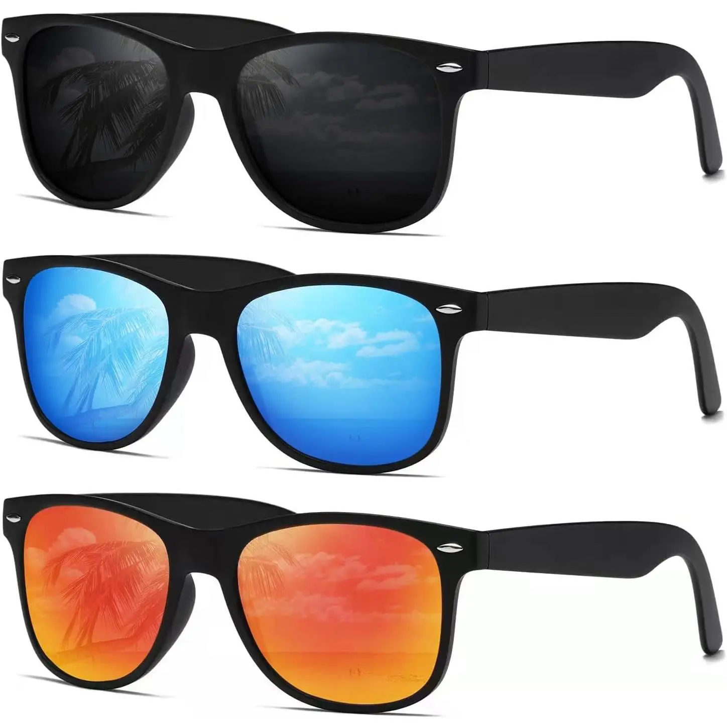 Polarized Sunglasses for Men and Women, 3-Pack Vintage Square Resin Frames, Lightweight Retro Eyewear with UV400 Protection for Driving and Sports, Sunglasses For Women, Men's Sunglasses