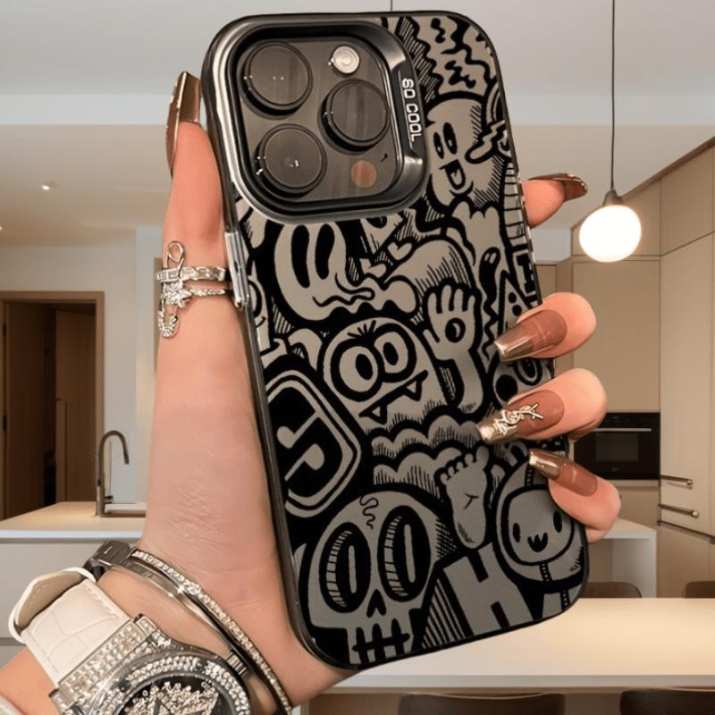 High-end black graffiti pattern laser frosted mobile phone case suitable for iPhone11 12 13 14 15 16 XS XR X 7 8 6s Mini Plus Pro Max SE series, suitable as a gift for girlfriend, boyfriend, friend or yourself Protector Wireless