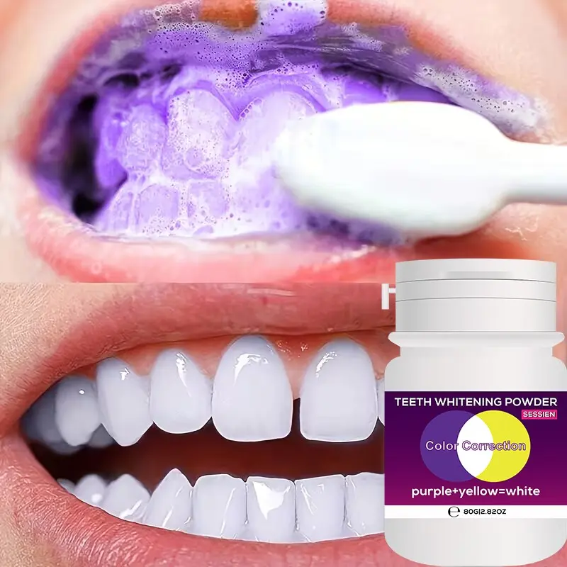 Purple V34 Teeth Deep Clean Powder - Teeth Stain Remover, Removes Surface Stains, No Sensitivity Toothpaste Powder Use for Coffee, Tea, Food, and Wine. Peroxide Free 80g