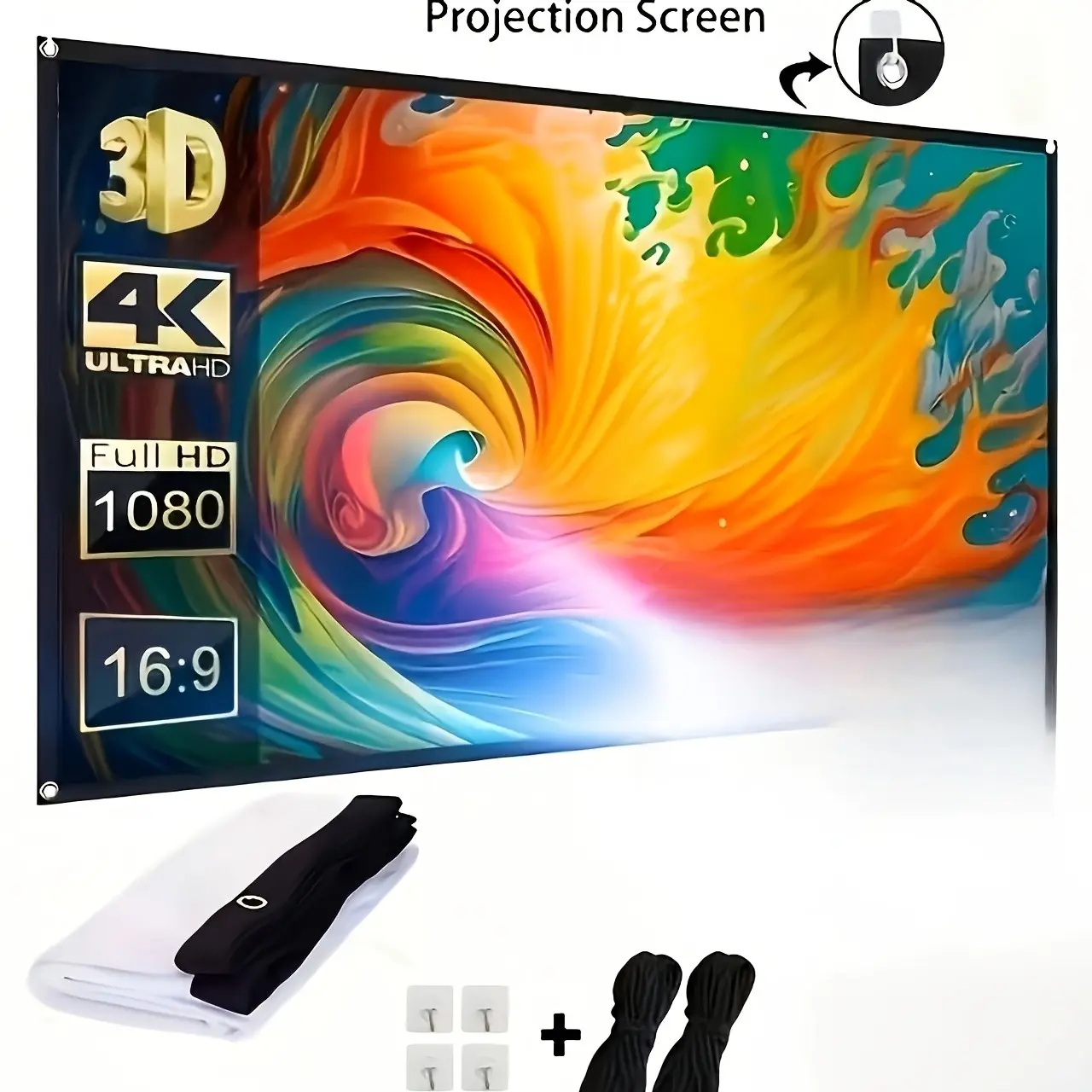 60-Inch 16:9 Foldable HD Home Theater Screen, with Hooks and Hanging Rope, Ideal for Indoor/outdoor Use, Perfect for Parties and Offices