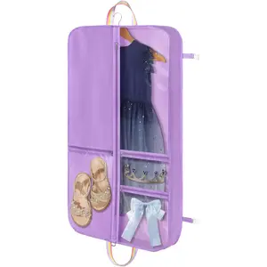 Garment Bags for Dance Costumes 40 Inch, Kids Dance Costume Bag for Dancers with 3 Zipper Pockets, Transparent Window, Zipper Closure, Purple
