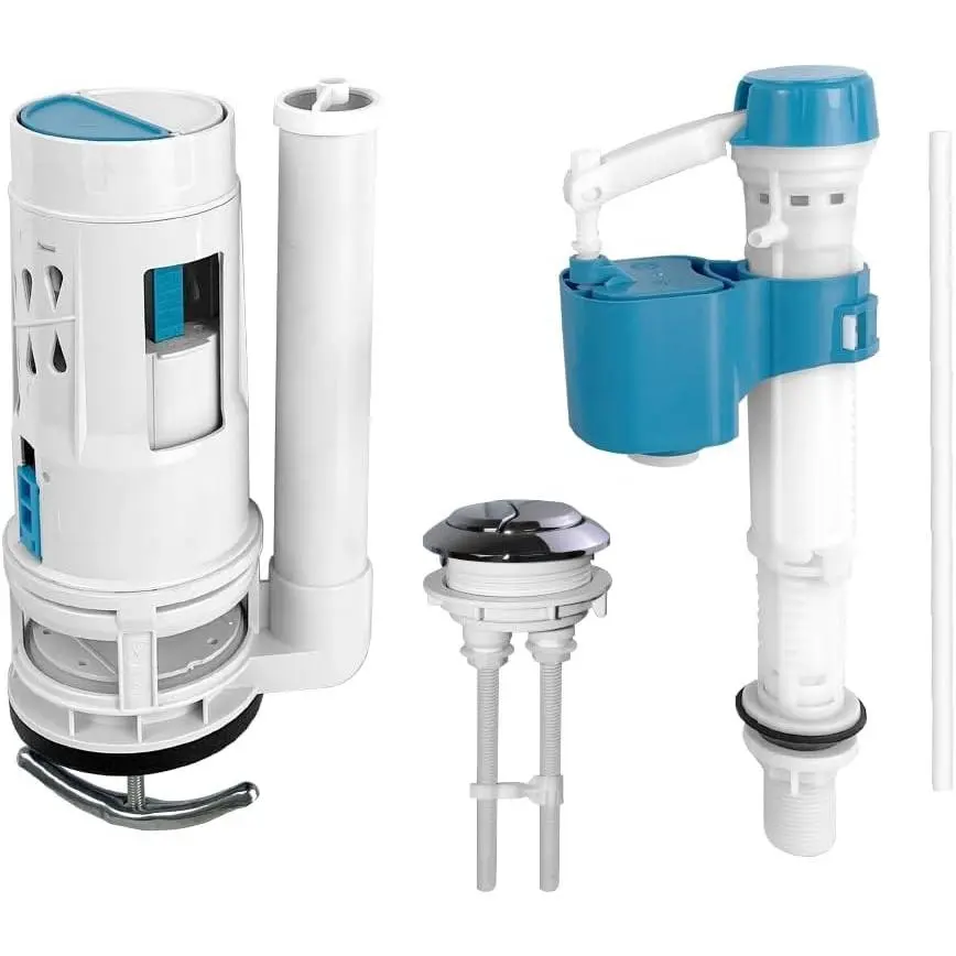 2-Inch Dual Flush Valve Replacement Kit for One-Piece Toilets - Includes 2.2" Threaded Button, 8.2" Flush Valve & Fill Valve - Fits 10-13.5" Tanks with 2.56-2.76" Drain Holes